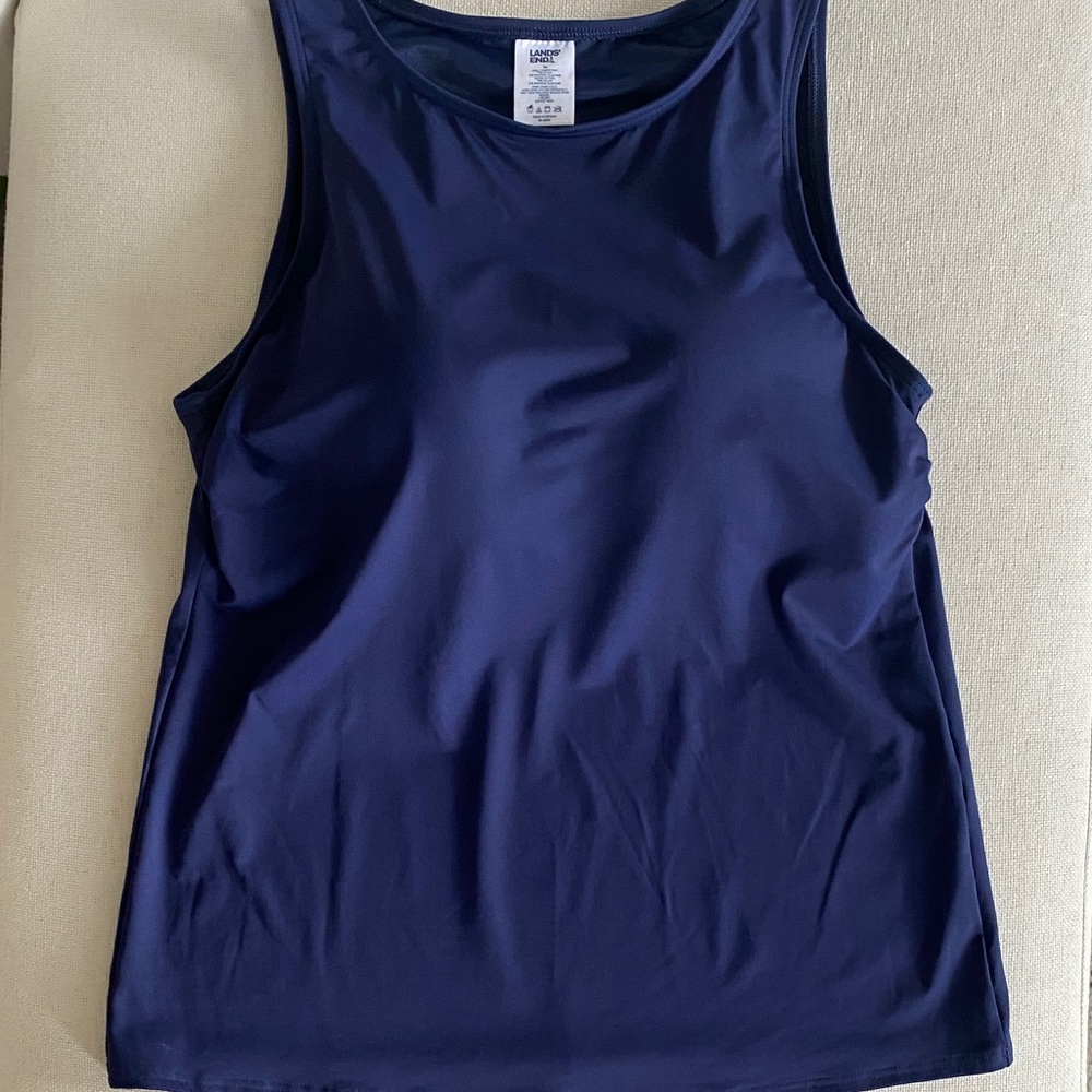 Lands End Dark Blue Tankini Swim Top Size 14
